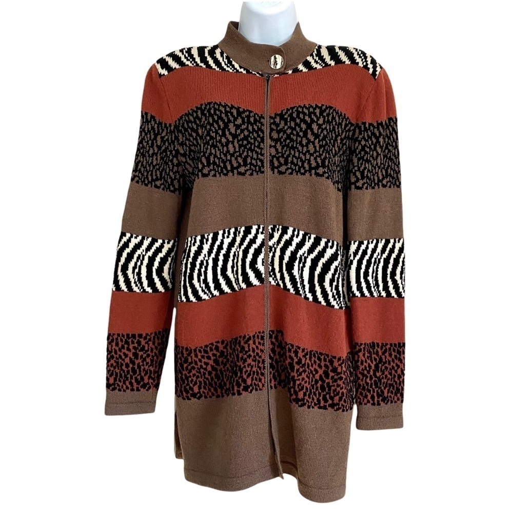 Vintage 80's Animal Print Longline Cardigan Sweater Tunic Top M Mob Wife